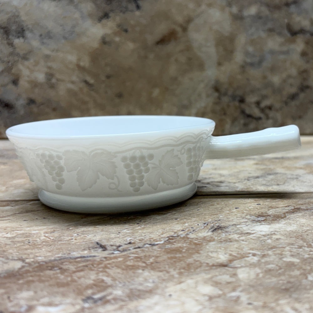 IMPERIAL GLASS Milk Glass Grape Pattern Small Fruit Soup Bowl With Handle